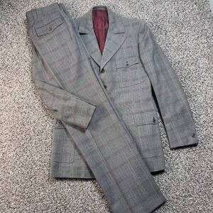 Vintage Roman Style by Brioni Men's 40R Gray Plaid 4-Button Blazer Italy Suit